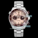 TVS Swiss Copy Omega Planet Ocean Seamaster Salmon Dial Chronograph Steel Watch 